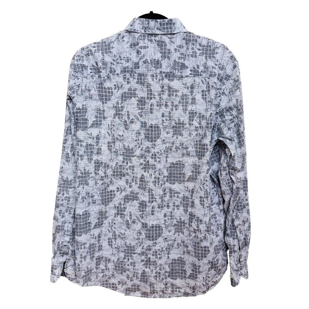 Bugatchi Long Sleeve Flip Cuff Shaped Fit Shirt Gray Floral Leaves Large - Picture 3 of 16